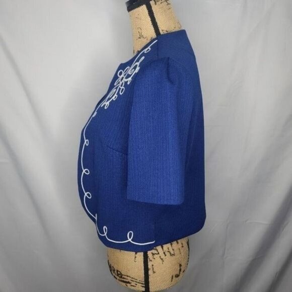 Vintage 60's 70's Navy Blue Cropped Bolero Jacket ILGWU USA made Boho Grannycore - Picture 2 of 10